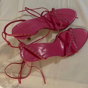 Hot Pink Studded Banana Republic strappy crisscross open toe heels